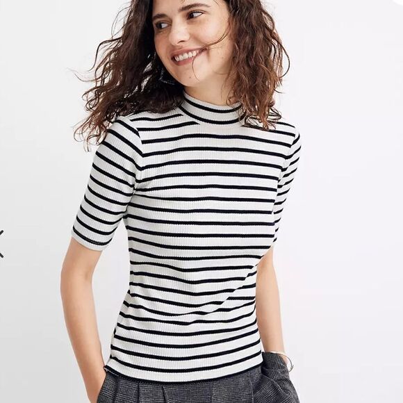 Madewell Ribbed Mockneck Top in Sailor Stripe size small - Picture 1 of 9